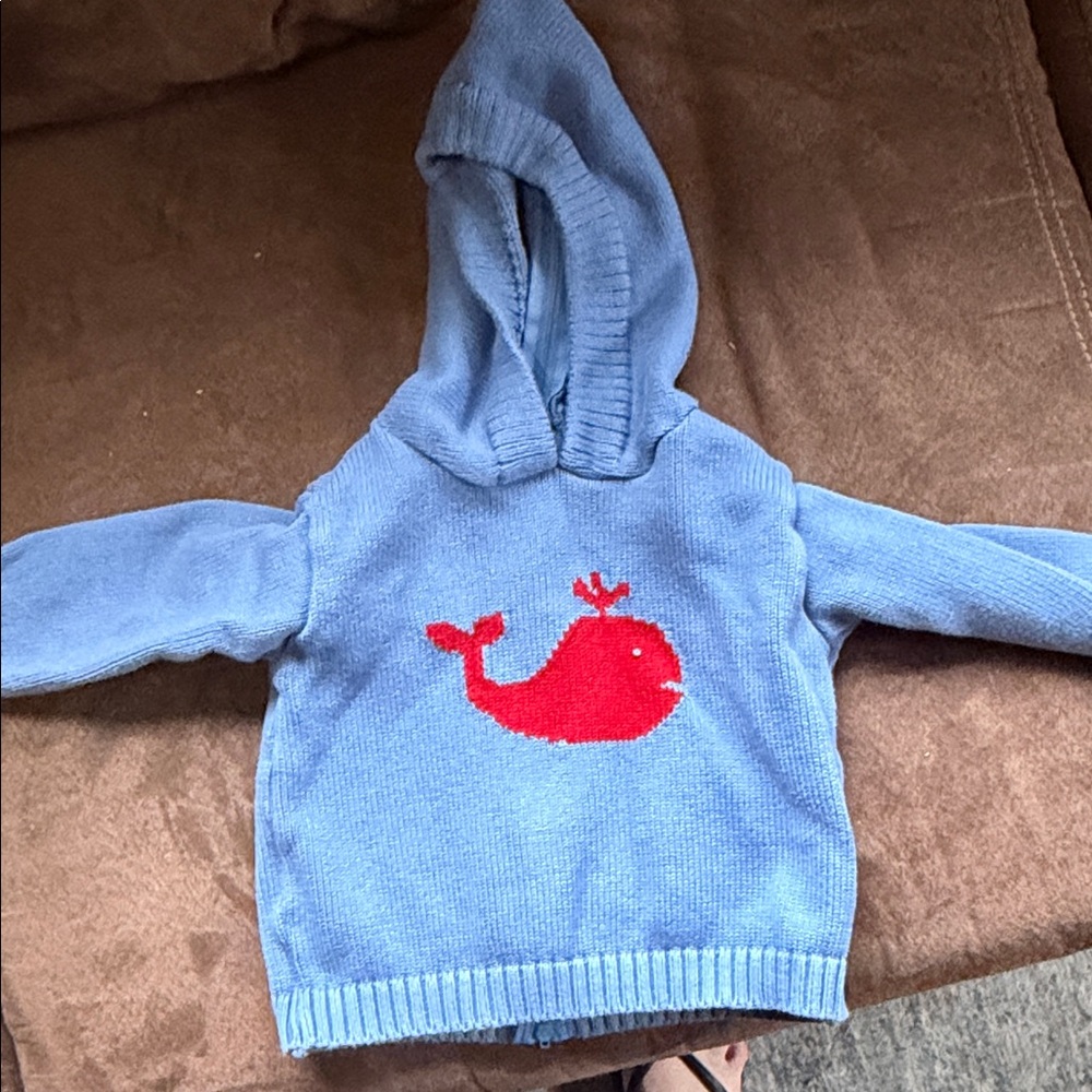 Blue Kids Hoodie with Red Whale Design